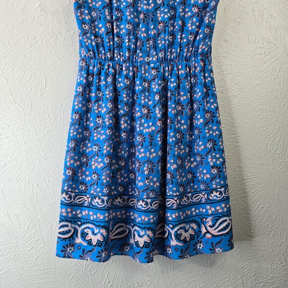 J. Crew Dress Sz 8 Silk Blue Floral Babydoll Boho Cottage Knee Length Sleeveless - Picture 12 of 13